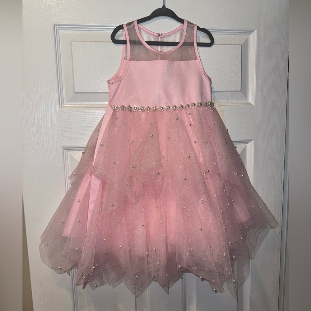 American Princess Girls Pink Dress with Pearls glitter size 5 style A47625